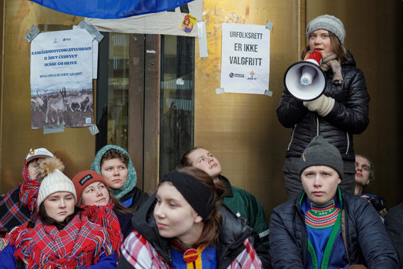 Greta Thunberg joins a demonstration in Oslo with Indigenous and environmental protesters. Photo / CNN