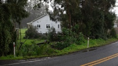 Four teens were hurt - two critically - after their vehicle crashed off the Coatesville-Riverhead Highway in West Auckland and came to rest upside down against this house. Photo / Hayden Woodward