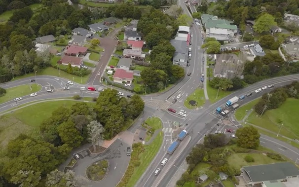Aerial view of Warkworth’s notorious Hill Street intersection. Photo / Auckland Transport
